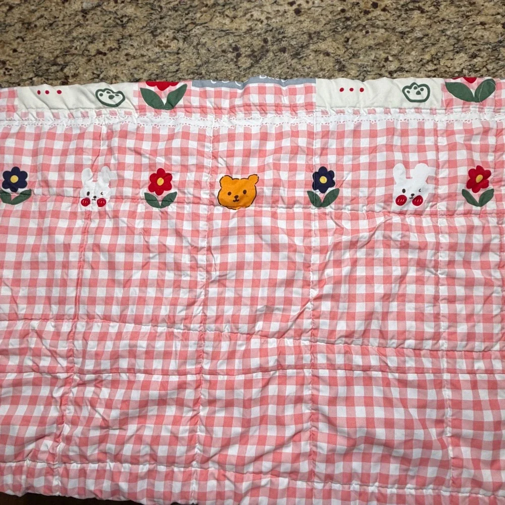 Kawaii Patchwork Quilt Pink‎ Gingham Bear Bunny Floral Nursery Blanket 44x40